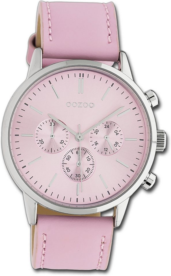 OOZOO Quarzuhr Oozoo Damen Armbanduhr Timepieces, Damenuhr Lederarmband rose, rundes Gehäuse, groß (ca. 40mm) von OOZOO