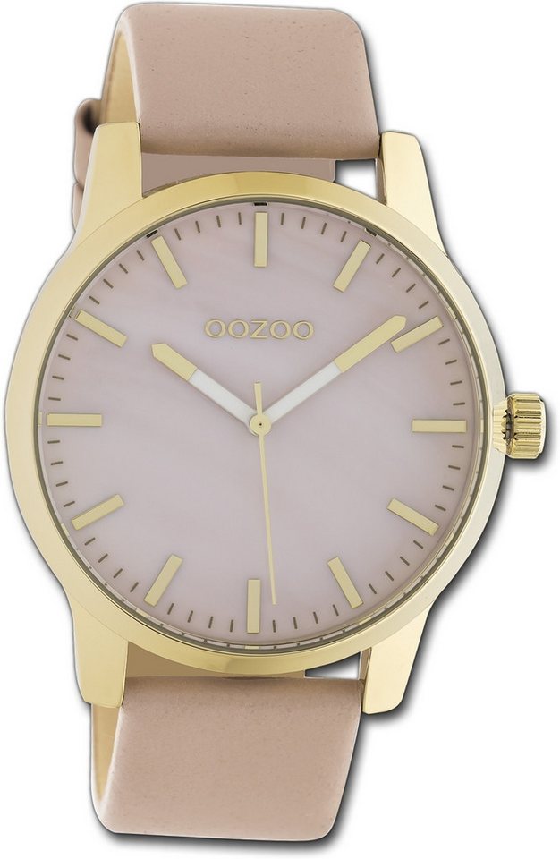 OOZOO Quarzuhr Oozoo Damen Armbanduhr Timepieces, Damenuhr Lederarmband rose, rundes Gehäuse, groß (ca. 42mm) von OOZOO