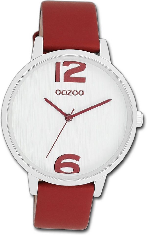 OOZOO Quarzuhr Oozoo Damen Armbanduhr Timepieces, Damenuhr Lederarmband rot, rundes Gehäuse, mittel (ca. 38mm) von OOZOO