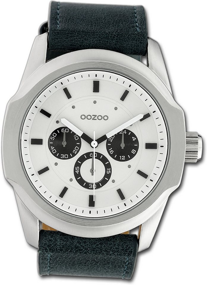OOZOO Quarzuhr Oozoo Damen Armbanduhr Timepieces, Damenuhr Lederarmband schwarz, rundes Gehäuse, extra groß (ca. 48mm) von OOZOO
