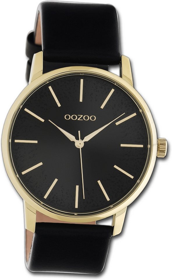 OOZOO Quarzuhr Oozoo Damen Armbanduhr Timepieces, Damenuhr Lederarmband schwarz, rundes Gehäuse, groß (ca. 40mm) von OOZOO