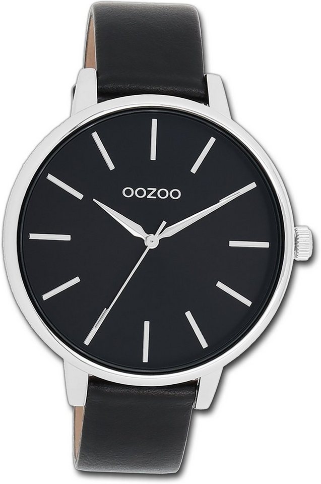 OOZOO Quarzuhr Oozoo Damen Armbanduhr Timepieces, Damenuhr Lederarmband schwarz, rundes Gehäuse, groß (ca. 42mm) von OOZOO