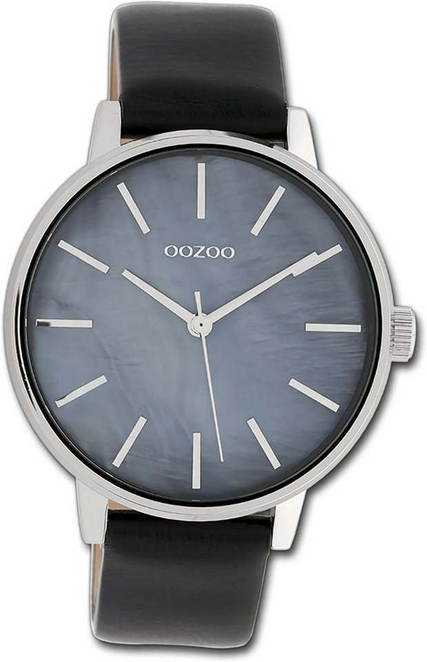 OOZOO Quarzuhr Oozoo Damen Armbanduhr Timepieces, Damenuhr Lederarmband schwarz, rundes Gehäuse, groß (ca. 42mm) von OOZOO