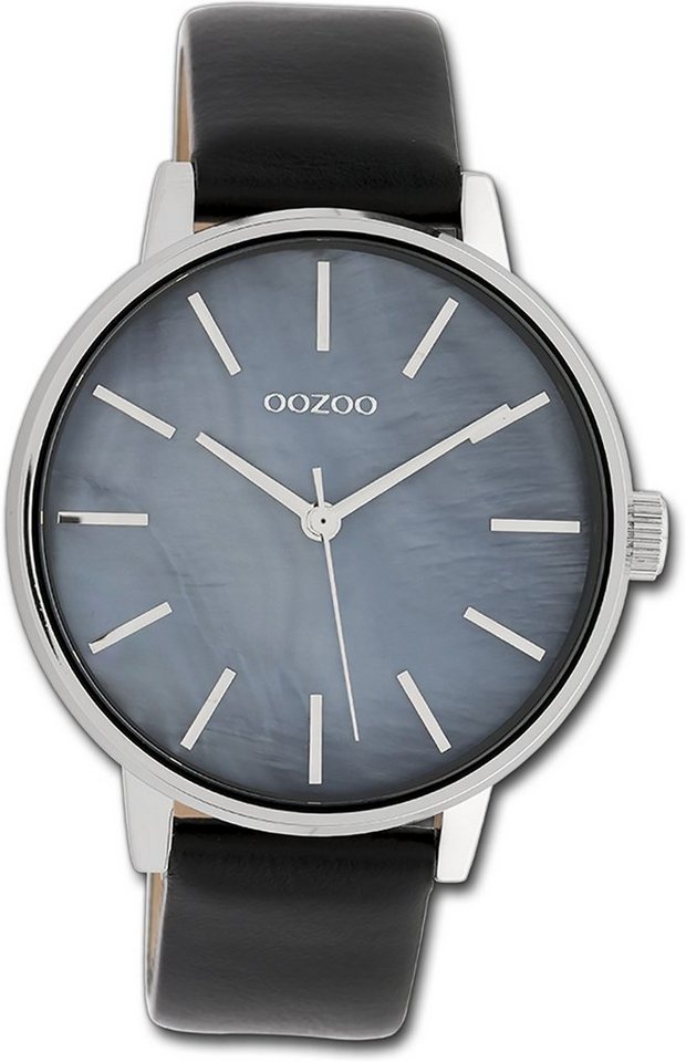 OOZOO Quarzuhr Oozoo Damen Armbanduhr Timepieces, (Analoguhr), Damenuhr Lederarmband schwarz, rundes Gehäuse, groß (ca. 42mm) von OOZOO