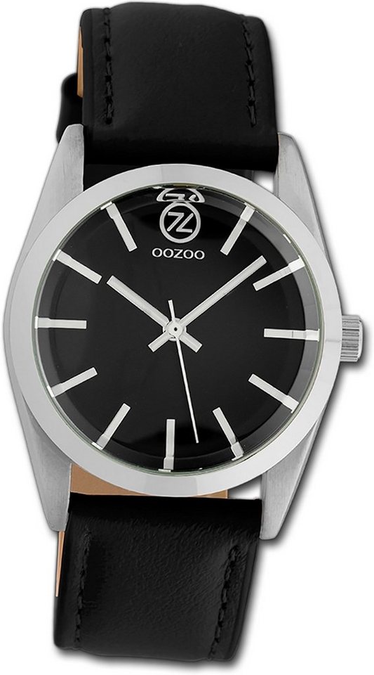 OOZOO Quarzuhr Oozoo Damen Armbanduhr Timepieces, Damenuhr Lederarmband schwarz, rundes Gehäuse, mittel (ca. 33mm) von OOZOO