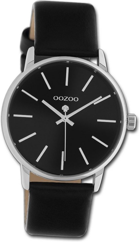 OOZOO Quarzuhr Oozoo Damen Armbanduhr Timepieces, Damenuhr Lederarmband schwarz, rundes Gehäuse, mittel (ca. 36mm) von OOZOO