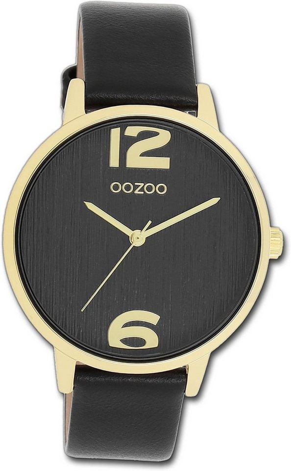 OOZOO Quarzuhr Oozoo Damen Armbanduhr Timepieces, Damenuhr Lederarmband schwarz, rundes Gehäuse, mittel (ca. 38mm) von OOZOO