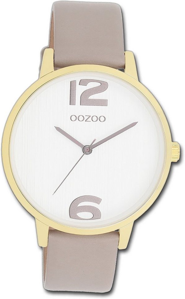 OOZOO Quarzuhr Oozoo Damen Armbanduhr Timepieces, Damenuhr Lederarmband taupe, braun, rundes Gehäuse, mittel (ca. 38mm) von OOZOO