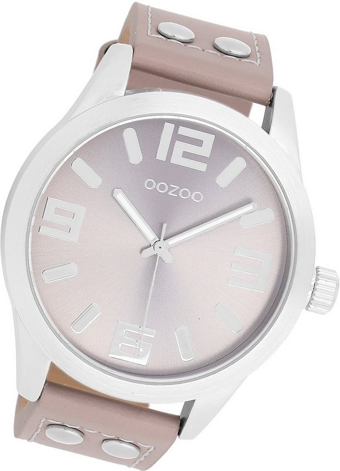 OOZOO Quarzuhr Oozoo Damen Armbanduhr Timepieces, Damenuhr Lederarmband taupe, hellbraun, rundes Gehäuse, groß (ca 46mm) von OOZOO