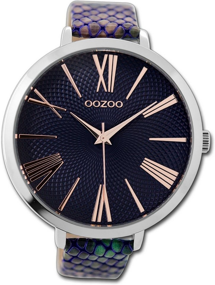 OOZOO Quarzuhr Oozoo Damen Armbanduhr Timepieces, Damenuhr Metallarmband blau, rundes Gehäuse, extra groß (ca. 48mm) von OOZOO