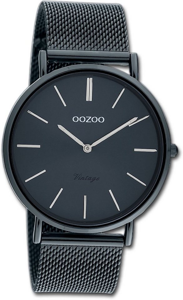 OOZOO Quarzuhr Oozoo Damen Armbanduhr Timepieces, Damenuhr Metallarmband dunkelblau, rundes Gehäuse, groß (ca. 40mm) von OOZOO