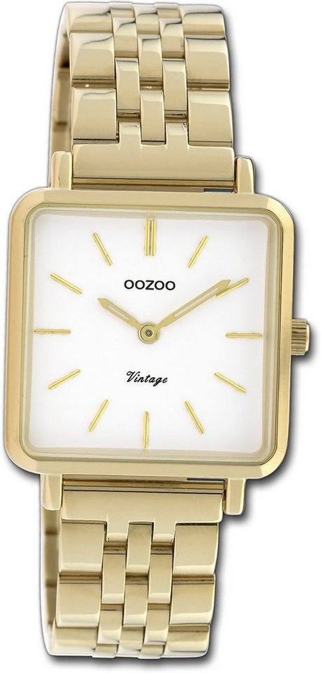 OOZOO Quarzuhr Oozoo Damen Armbanduhr Timepieces, Damenuhr Metallarmband gold, eckiges Gehäuse, extra groß (ca. 29x29mm) von OOZOO