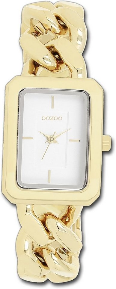 OOZOO Quarzuhr Oozoo Damen Armbanduhr Timepieces, Damenuhr Metallarmband gold, rechteckiges Gehäuse, groß (ca. 31x24mm) von OOZOO