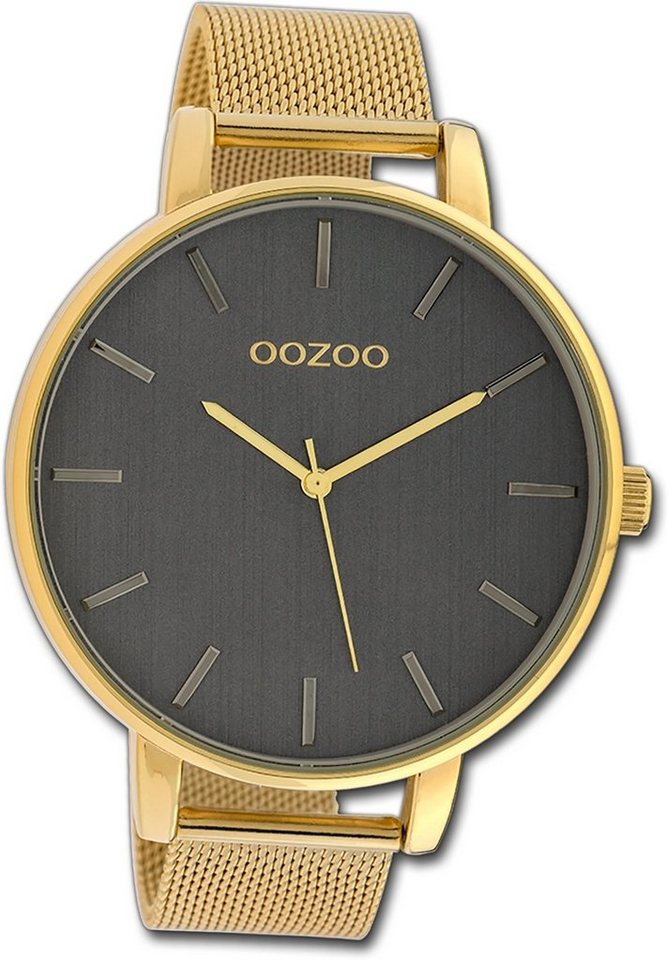OOZOO Quarzuhr Oozoo Damen Armbanduhr Timepieces, Damenuhr Metallarmband gold, rundes Gehäuse, extra groß (ca. 48mm) von OOZOO