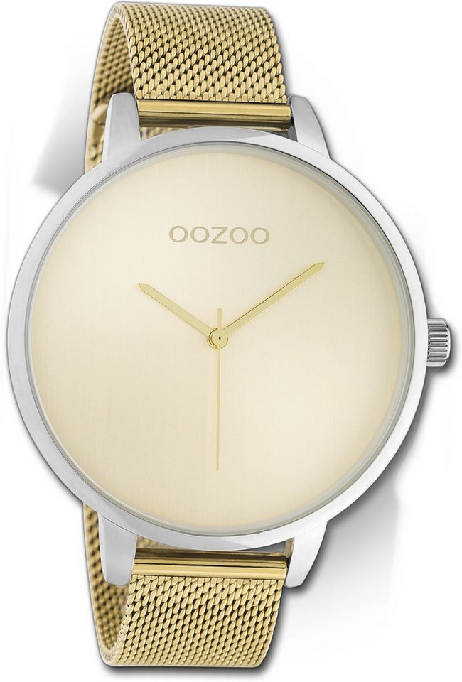 OOZOO Quarzuhr Oozoo Damen Armbanduhr Timepieces, Damenuhr Metallarmband gold, rundes Gehäuse, extra groß (ca. 48mm) von OOZOO