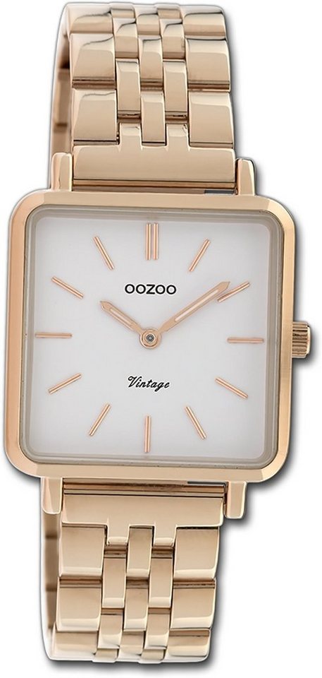 OOZOO Quarzuhr Oozoo Damen Armbanduhr Timepieces, Damenuhr Metallarmband rosegold, eckiges Gehäuse, groß (ca. 29x31mm) von OOZOO