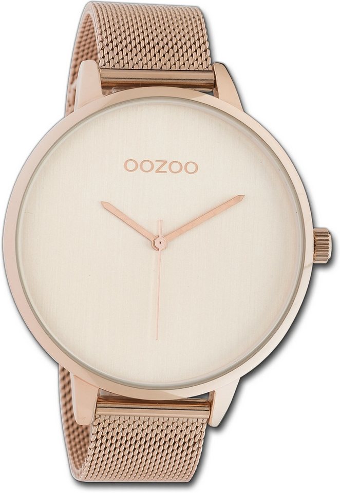 OOZOO Quarzuhr Oozoo Damen Armbanduhr Timepieces, Damenuhr Metallarmband rosegold, rundes Gehäuse, extra groß (ca. 48mm) von OOZOO
