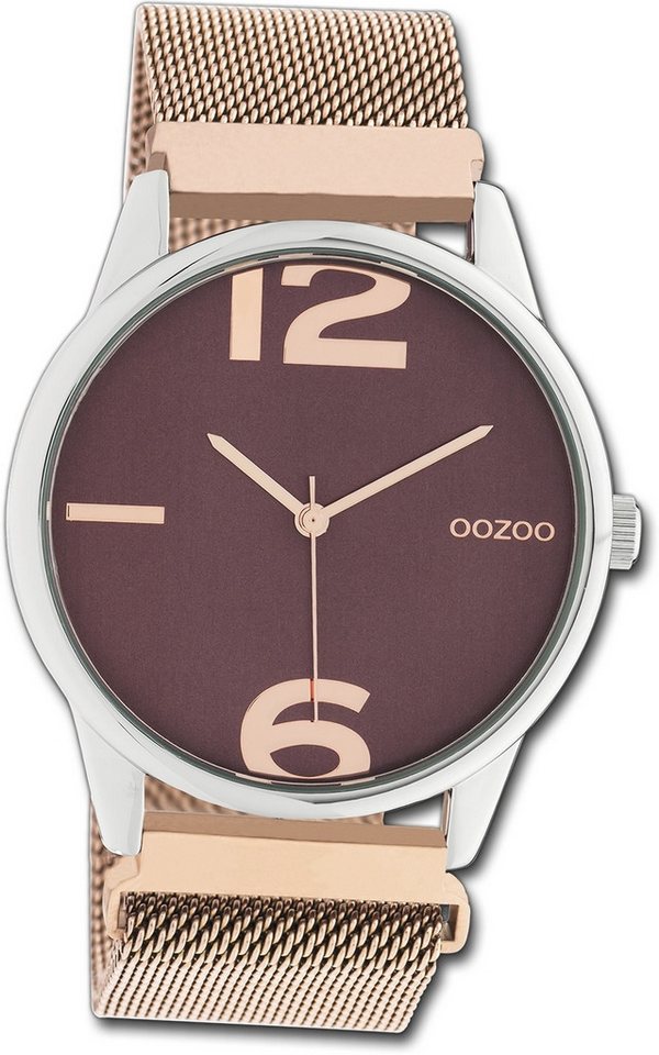 OOZOO Quarzuhr Oozoo Damen Armbanduhr Timepieces, Damenuhr Metallarmband rosegold, rundes Gehäuse, groß (ca. 40mm) von OOZOO
