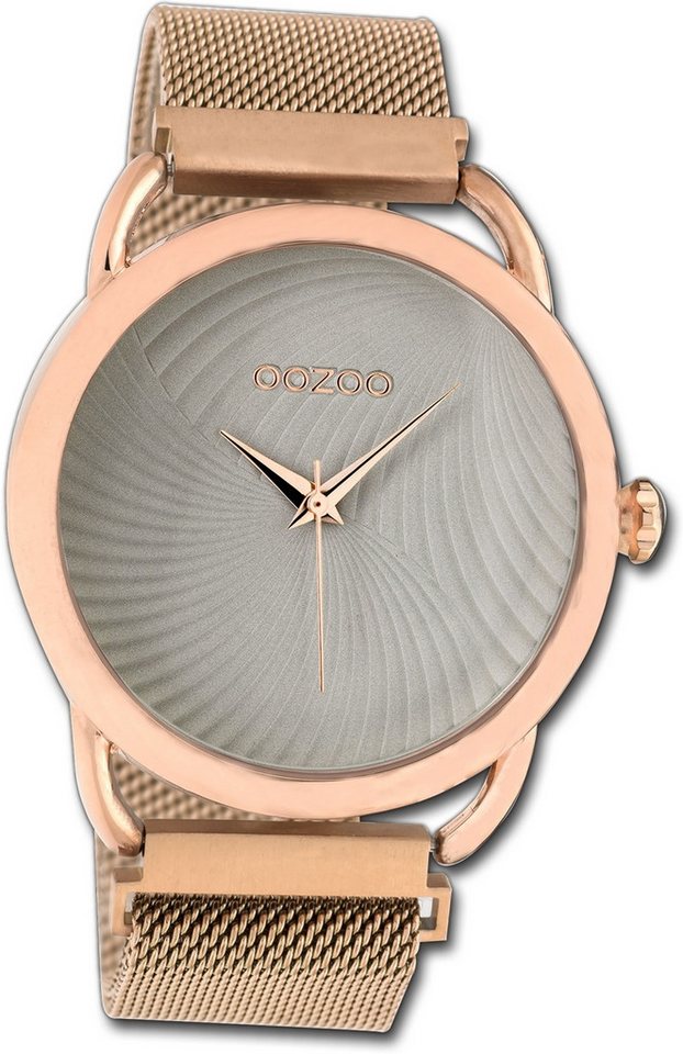 OOZOO Quarzuhr Oozoo Damen Armbanduhr Timepieces, Damenuhr Metallarmband rosegold, rundes Gehäuse, groß (ca. 42mm) von OOZOO