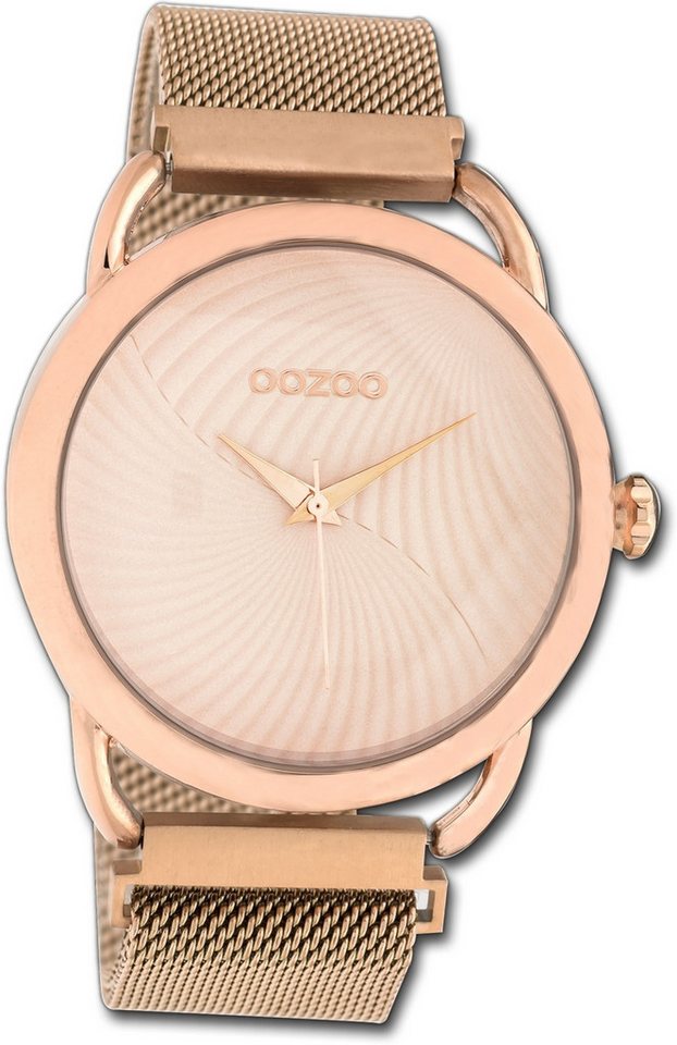 OOZOO Quarzuhr Oozoo Damen Armbanduhr Timepieces, Damenuhr Metallarmband rosegold, rundes Gehäuse, groß (ca. 42mm) von OOZOO