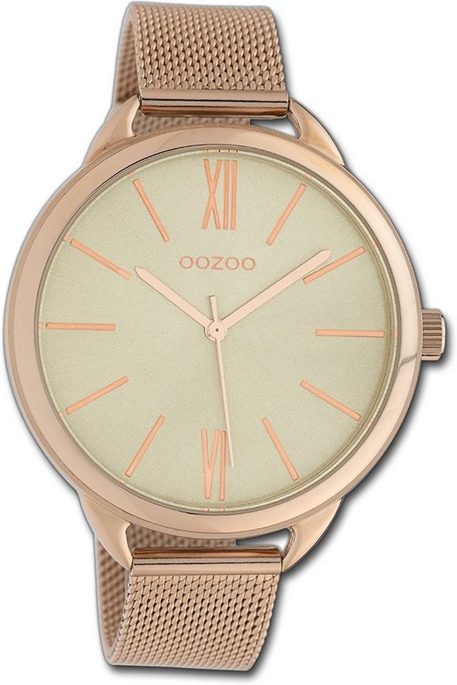 OOZOO Quarzuhr Oozoo Damen Armbanduhr Timepieces, Damenuhr Metallarmband rosegold, rundes Gehäuse, groß (ca. 44mm) von OOZOO