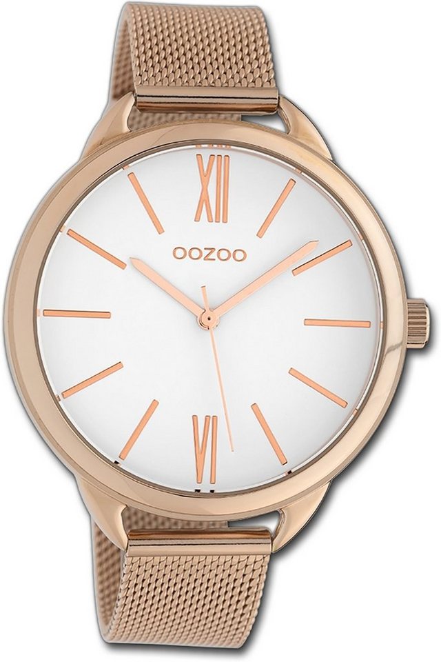 OOZOO Quarzuhr Oozoo Damen Armbanduhr Timepieces, Damenuhr Metallarmband rosegold, rundes Gehäuse, groß (ca. 44mm) von OOZOO