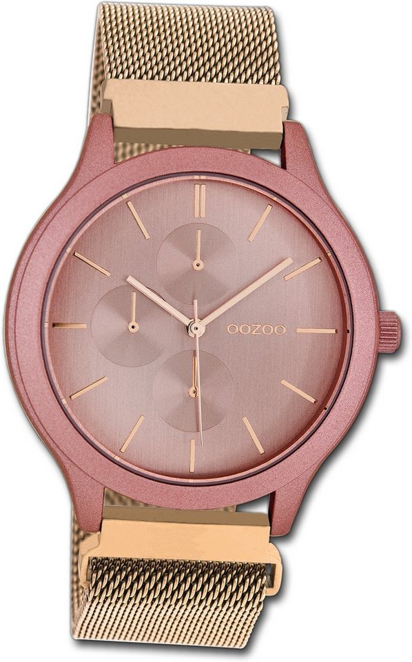 OOZOO Quarzuhr Oozoo Damen Armbanduhr Timepieces, Damenuhr Metallarmband rosegold, rundes Gehäuse, groß (ca. 45mm) von OOZOO