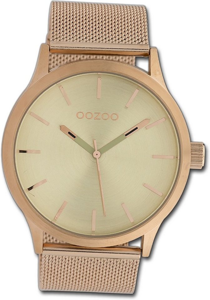 OOZOO Quarzuhr Oozoo Damen Armbanduhr Timepieces, Damenuhr Metallarmband rosegold, rundes Gehäuse, groß (ca. 45mm) von OOZOO