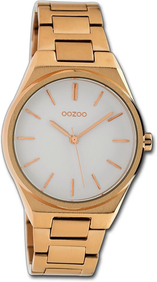 OOZOO Quarzuhr Oozoo Damen Armbanduhr Timepieces, Damenuhr Metallarmband rosegold, rundes Gehäuse, mittel (ca. 34mm) von OOZOO