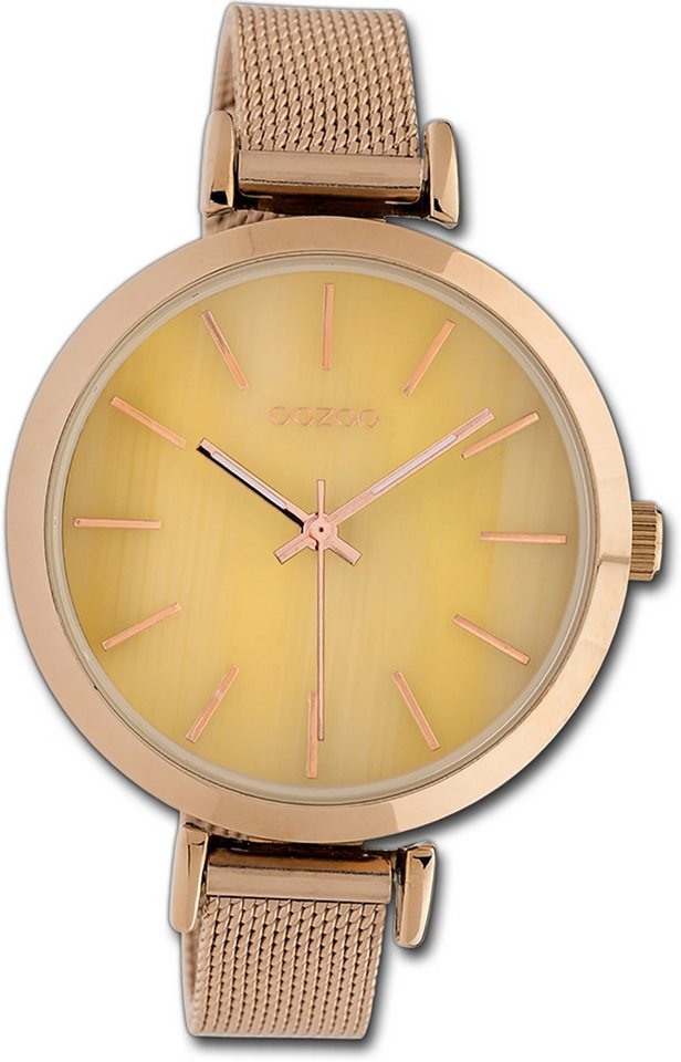 OOZOO Quarzuhr Oozoo Damen Armbanduhr Timepieces, Damenuhr Metallarmband rosegold, rundes Gehäuse, mittel (ca. 34mm) von OOZOO