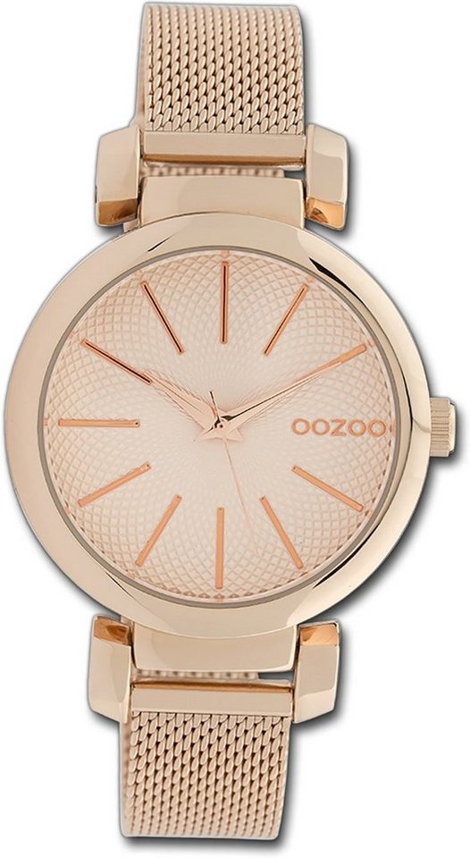 OOZOO Quarzuhr Oozoo Damen Armbanduhr Timepieces, Damenuhr Metallarmband rosegold, rundes Gehäuse, mittel (ca. 36mm) von OOZOO