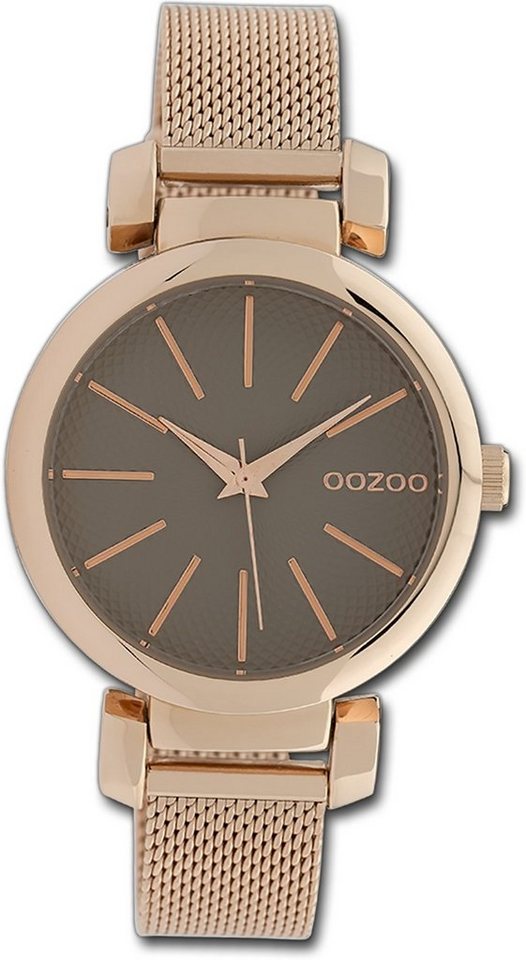 OOZOO Quarzuhr Oozoo Damen Armbanduhr Timepieces, Damenuhr Metallarmband rosegold, rundes Gehäuse, mittel (ca. 36mm) von OOZOO