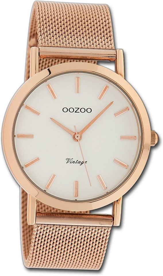 OOZOO Quarzuhr Oozoo Damen Armbanduhr Timepieces, Damenuhr Metallarmband rosegold, rundes Gehäuse, mittel (ca. 38mm) von OOZOO