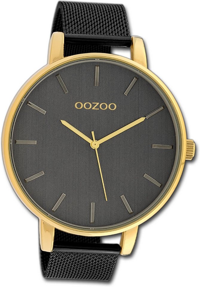 OOZOO Quarzuhr Oozoo Damen Armbanduhr Timepieces, Damenuhr Metallarmband schwarz, rundes Gehäuse, extra groß (ca. 46mm) von OOZOO