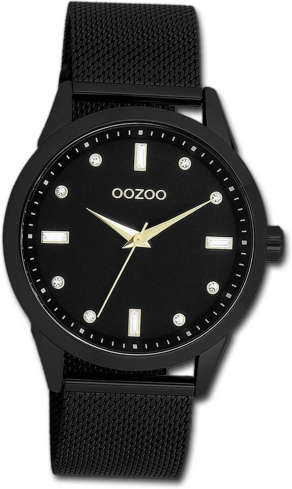 OOZOO Quarzuhr Oozoo Damen Armbanduhr Timepieces, Damenuhr Metallarmband schwarz, rundes Gehäuse, groß (ca. 40mm) von OOZOO