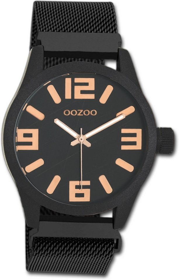 OOZOO Quarzuhr Oozoo Damen Armbanduhr Timepieces, Damenuhr Metallarmband schwarz, rundes Gehäuse, groß (ca. 41mm) von OOZOO