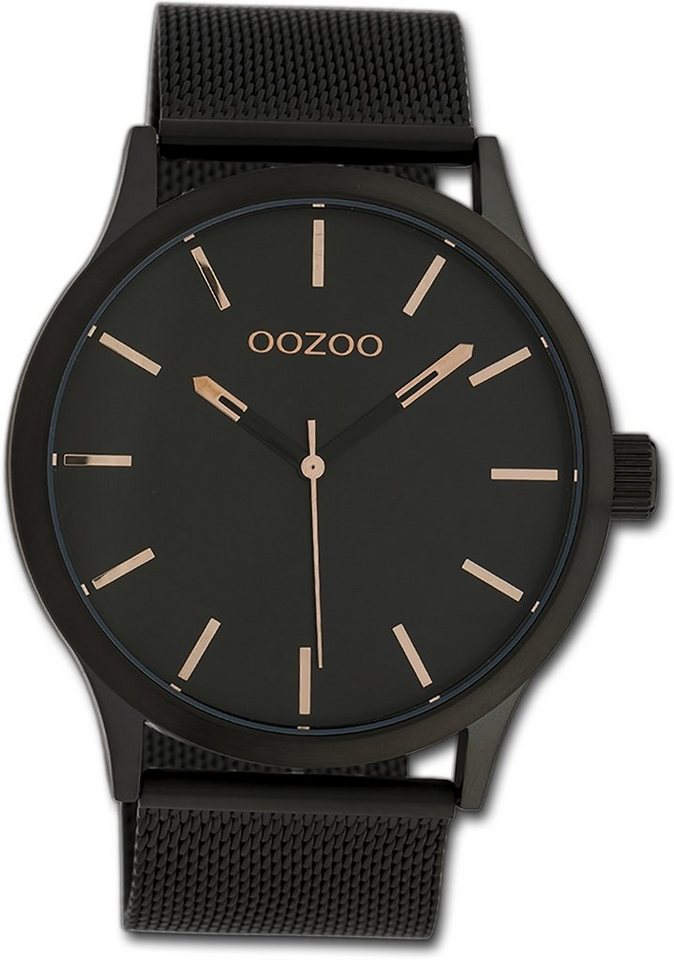 OOZOO Quarzuhr Oozoo Damen Armbanduhr Timepieces, Damenuhr Metallarmband schwarz, rundes Gehäuse, groß (ca. 45mm) von OOZOO