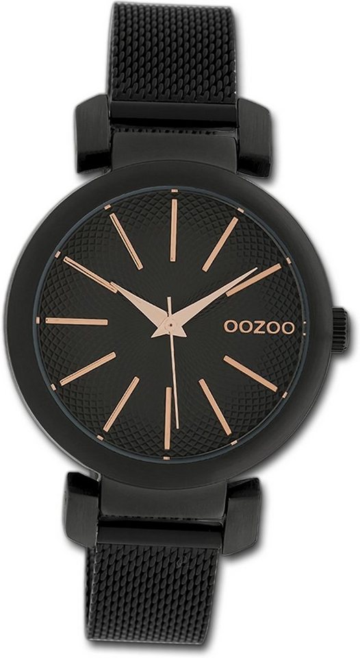 OOZOO Quarzuhr Oozoo Damen Armbanduhr Timepieces, Damenuhr Metallarmband schwarz, rundes Gehäuse, mittel (ca. 36mm) von OOZOO