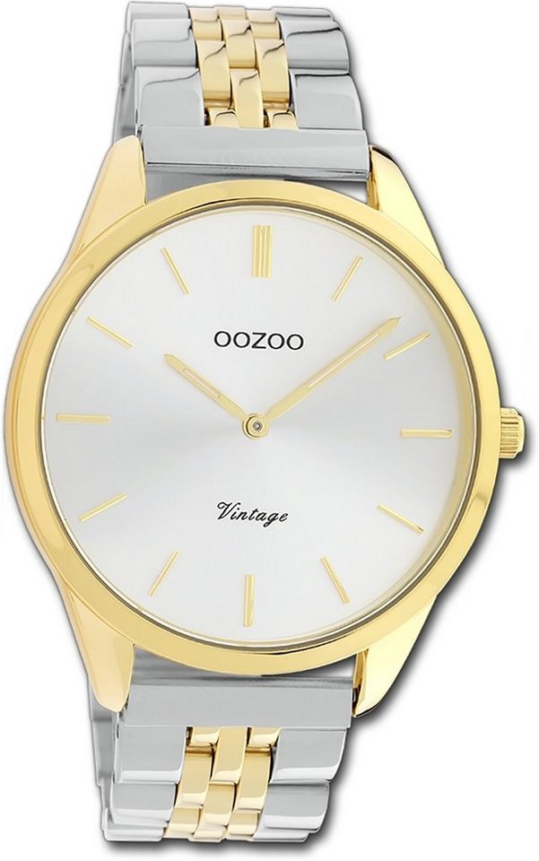 OOZOO Quarzuhr Oozoo Damen Armbanduhr Timepieces, Damenuhr Metallarmband silber, gold, rundes Gehäuse, mittel (ca. 38mm) von OOZOO