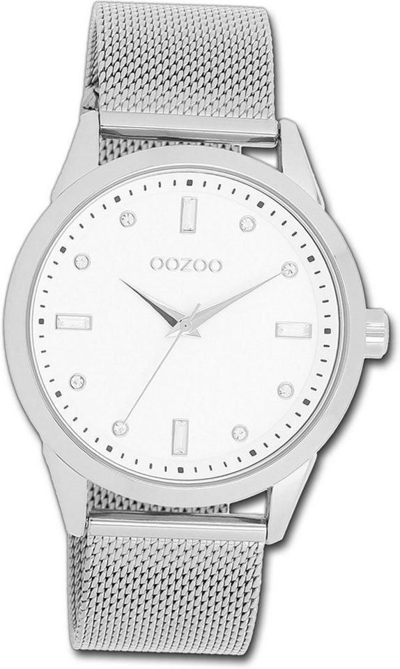 OOZOO Quarzuhr Oozoo Damen Armbanduhr Timepieces, Damenuhr Metallarmband silber, rundes Gehäuse, groß (ca. 40mm) von OOZOO