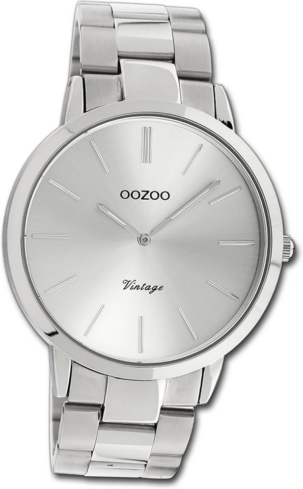 OOZOO Quarzuhr Oozoo Damen Armbanduhr Timepieces, Damenuhr Metallarmband silber, rundes Gehäuse, groß (ca. 42mm) von OOZOO