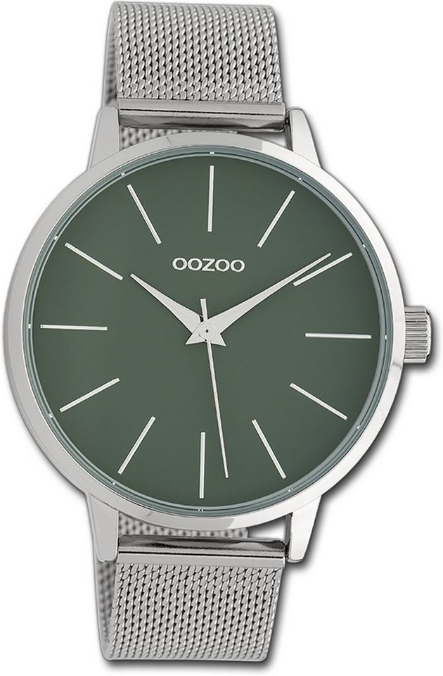 OOZOO Quarzuhr Oozoo Damen Armbanduhr Timepieces, Damenuhr Metallarmband silber, rundes Gehäuse, groß (ca. 45mm) von OOZOO