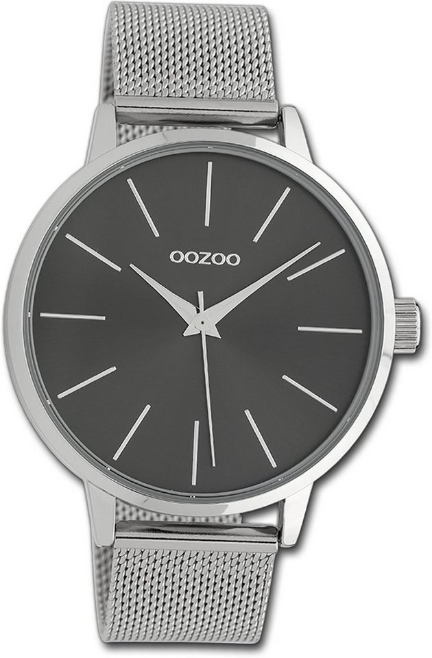 OOZOO Quarzuhr Oozoo Damen Armbanduhr Timepieces, Damenuhr Metallarmband silber, rundes Gehäuse, groß (ca. 45mm) von OOZOO