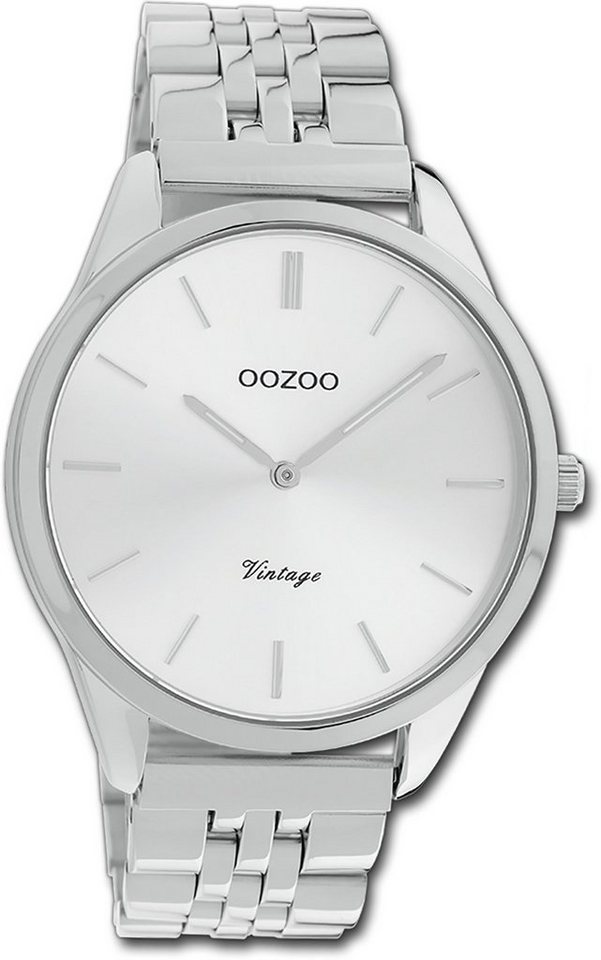 OOZOO Quarzuhr Oozoo Damen Armbanduhr Timepieces, Damenuhr Metallarmband silber, rundes Gehäuse, mittel (ca. 38mm) von OOZOO