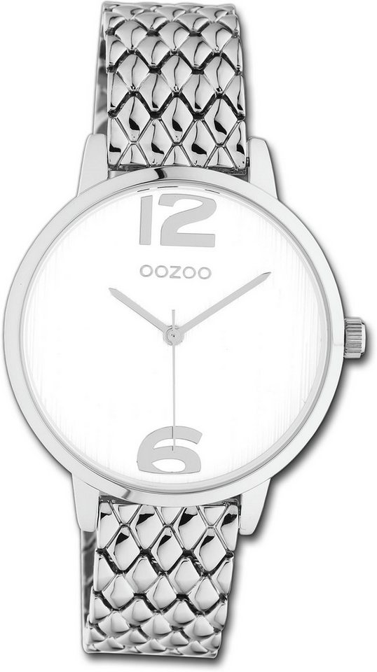 OOZOO Quarzuhr Oozoo Damen Armbanduhr Timepieces, Damenuhr Metallarmband silber, rundes Gehäuse, mittel (ca. 38mm) von OOZOO