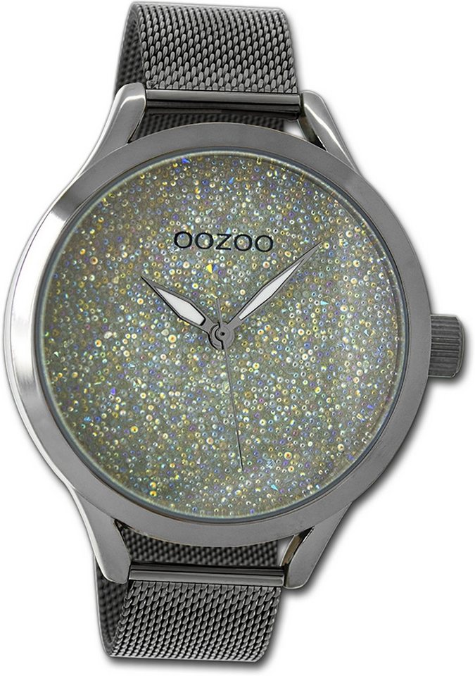 OOZOO Quarzuhr Oozoo Damen Armbanduhr Timepieces, Damenuhr Metallarmband titan, dunkelgrau, rundes Gehäuse, groß (43mm) von OOZOO
