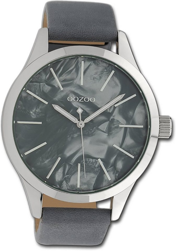 OOZOO Quarzuhr Oozoo Damen Armbanduhr Timepieces, Damenuhr Textilarmband grau, rundes Gehäuse, groß (ca. 45mm) von OOZOO