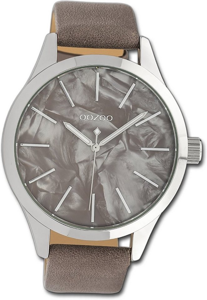 OOZOO Quarzuhr Oozoo Damen Armbanduhr Timepieces, Damenuhr Textilarmband taupe, rundes Gehäuse, groß (ca. 45mm) von OOZOO