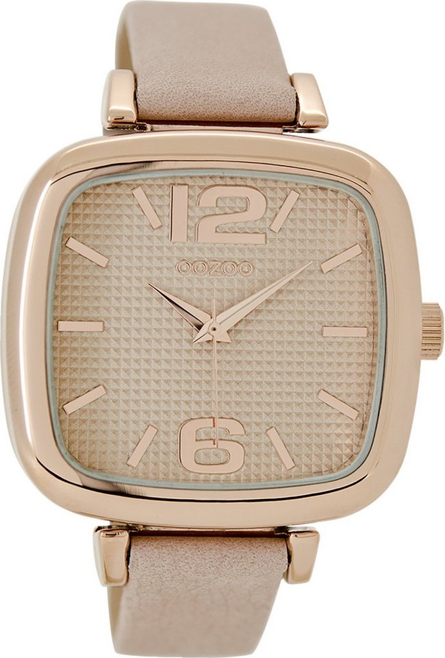 OOZOO Quarzuhr Oozoo Damen Armbanduhr Timepieces Analog, (Analoguhr), Damenuhr eckig, extra groß (ca. 42x42mm) Lederarmband, Casual-Style von OOZOO