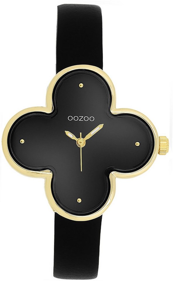 OOZOO Quarzuhr Oozoo Damen Armbanduhr Timepieces Analog, (Analoguhr), Damenuhr kleeform, extra groß (ca 32x32mm) Lederarmband, Fashion-Style von OOZOO